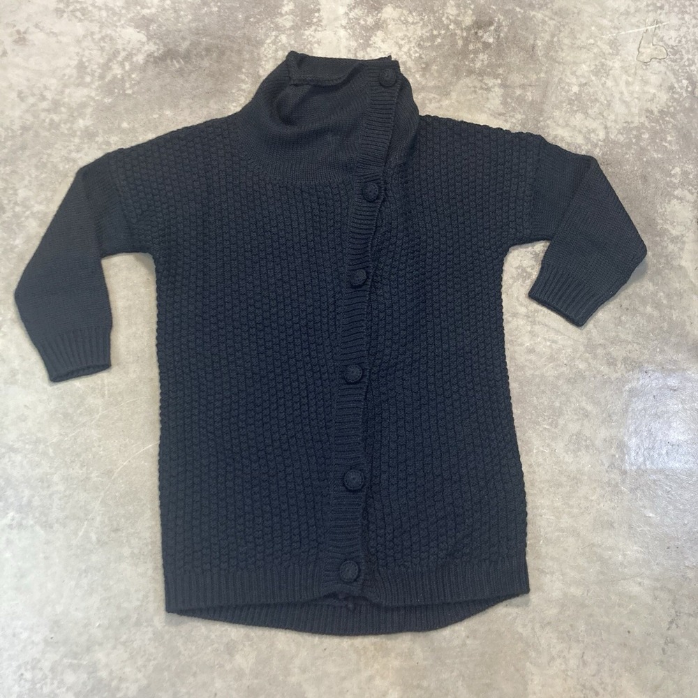 WESC Alpaca Blend Cardigan Large Black Chunky Knit Asymmetrical Button Sweater